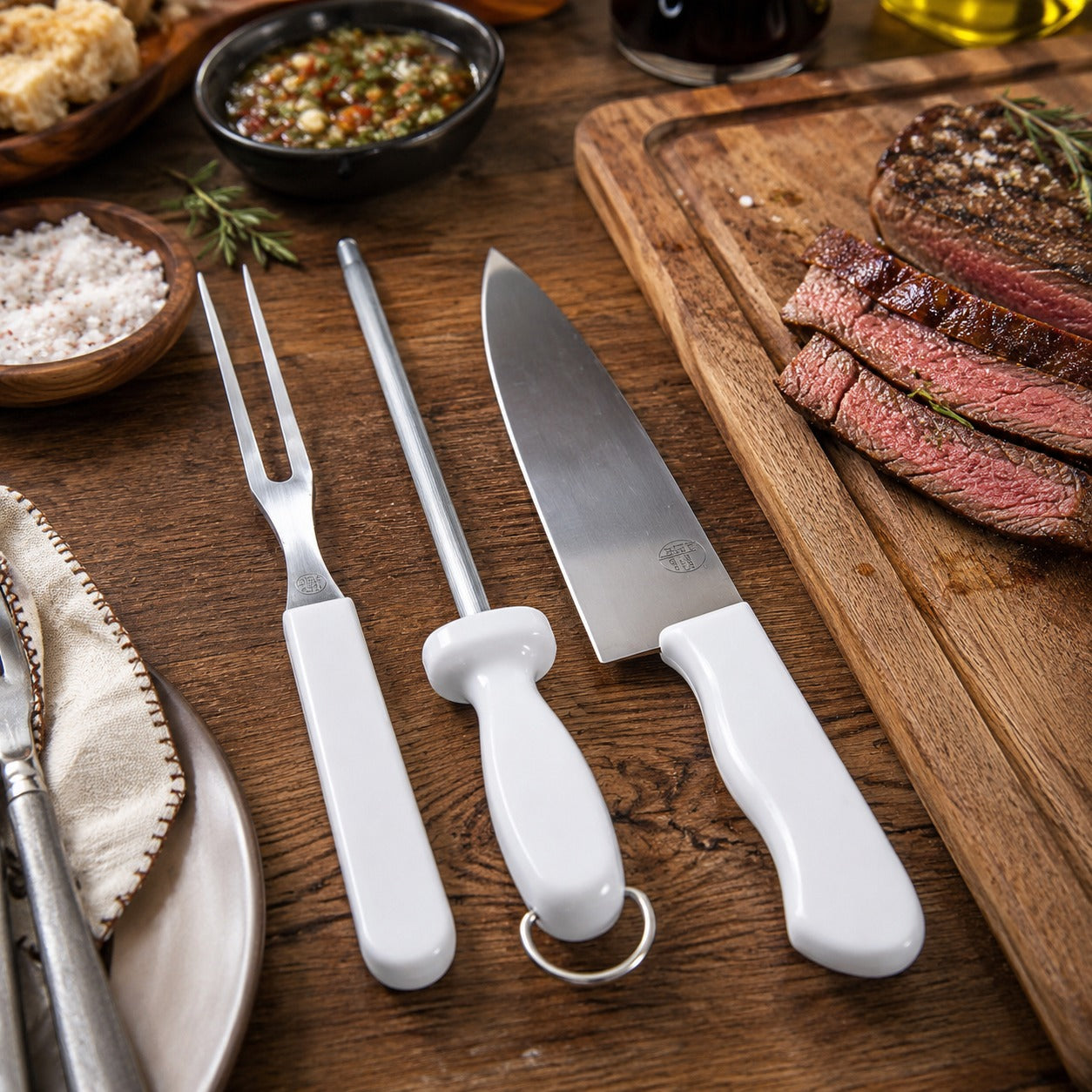 Conjunto Para Churrasco Com 3 Peças Garfo Chaira e Faca