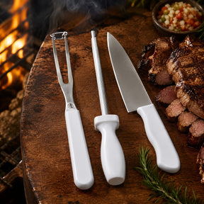 Conjunto Para Churrasco Com 3 Peças Garfo Chaira e Faca