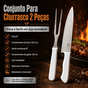 Conjunto Para Churrasco 2 Peças Garfo e Faca Aço Inoxidável